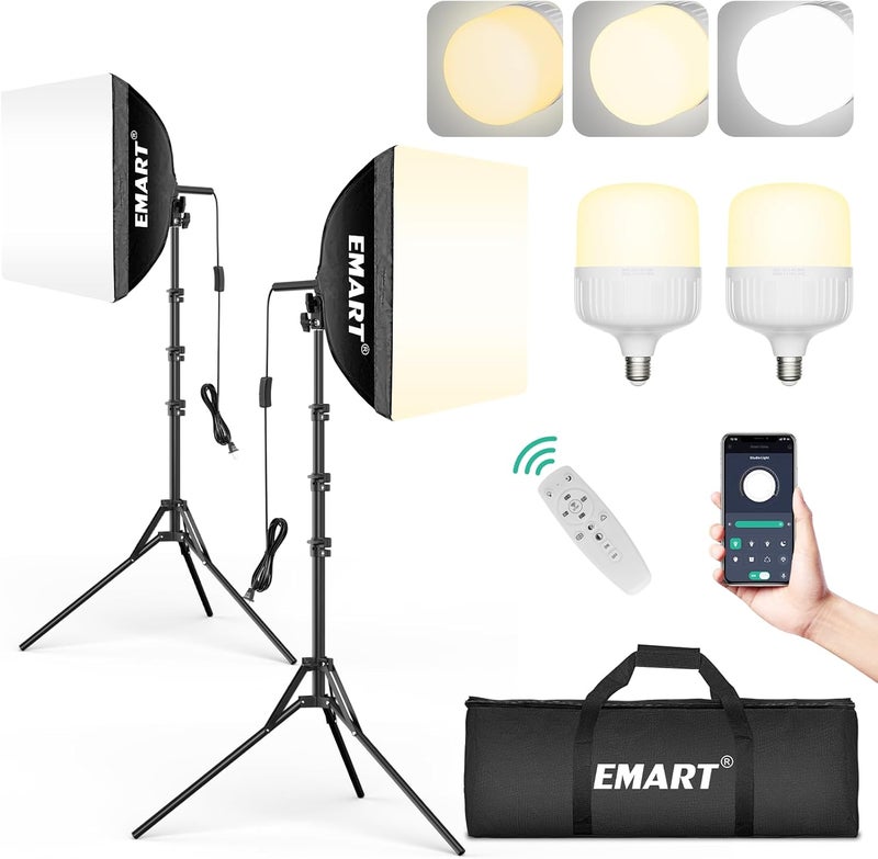 EMART Softbox Photography Lighting Kit, 16"x16" Pull Soft Box, 50W 3000K-6000K LED Bulb with Remote/APP Control, Professional Photoshoot Equipment for Studio Lights, Portrait, Video Recording(2 Pack) - Image 1